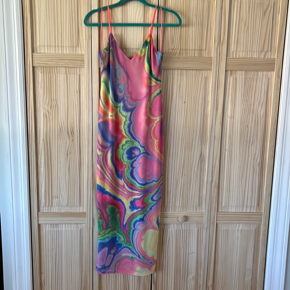 Amina Mesh Slip Dress Abstract Marble Multi